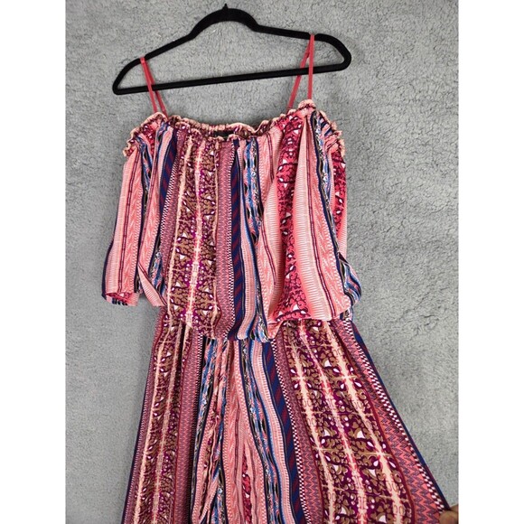 City Triangle Womens Romper Maxi Skirt Overlay XL Pink Off Shoulder Boho Hippie - Picture 4 of 9